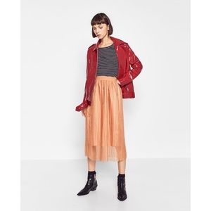NWT Zara Fine Pleated Tulle Midi Skirt